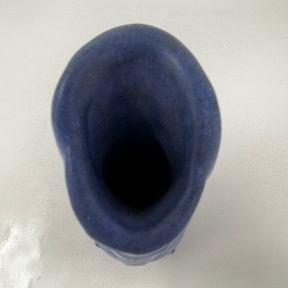 Matte Cobalt Blue Ceramic Bud Vase Art Nouveau Style Embossed Floral 8 Inch - Picture 2 of 8